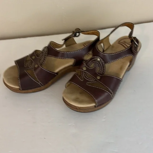 Dansko Sigrid Brown Leather Wedge Sandals Back Strap Size 36 - Picture 3 of 16